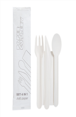 Set de couvert PP transparent - Serviette, fourchette, couteau